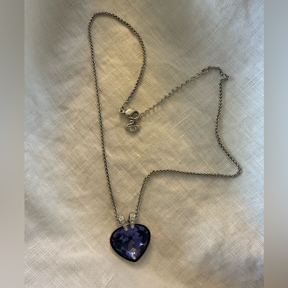 Swarovski (Swan Signed) Purple Crystal Silver Tone Necklace